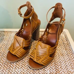 Tory Burch Tan Woven Heels